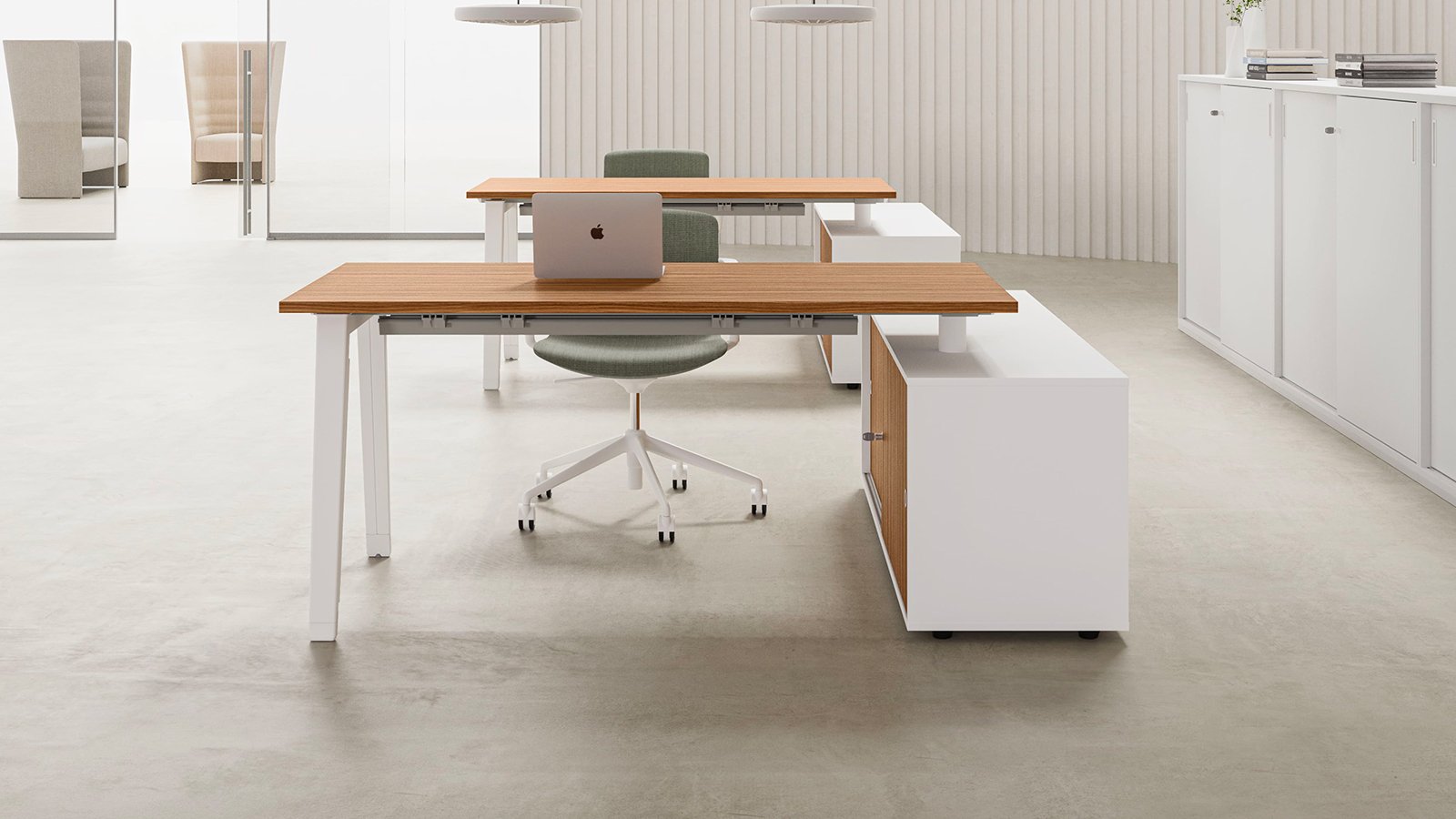 مكتب موظفين E-Place من DVO Office على هيكل حامل أبيض