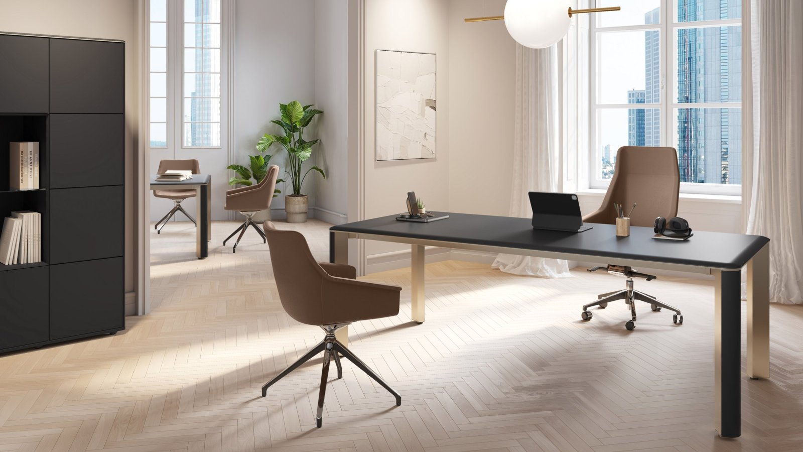 مكتب تنفيذي حديث Iulio من Las Mobili بأرجل ألمنيوم Inox Grey ولمسة بمظهر الخشب