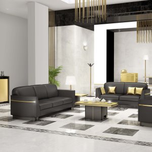 مكتب مدير iSixty Luxury بالجلد الذهبي وخشب الدردار silicio