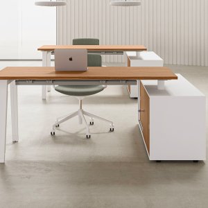 مكتب موظفين E-Place من DVO Office على هيكل حامل أبيض
