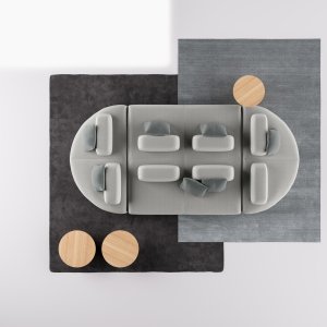 ظهر حرّ منجّد صغير موضوع فوق مقعد Node+ من LaCividina في صالة