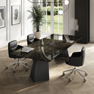 مقطع جانبي لمكتب Monolith بتصميم Orlandini Design — سطح رفيع على قوائم V