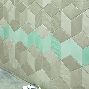 ركن قهوة بجدار Tex بلون Blue وطاولات من البلوط